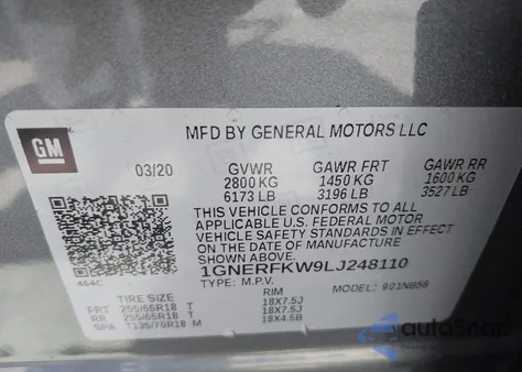 2020 Chevrolet Traverse Fwd Ls из США, поврежденный, VIN 1GNERFKW9LJ248110